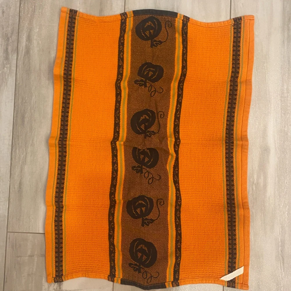 Bundle Pair of Halloween Jack O’Lantern Pumpkin Waffle Weave Hand Dish Towels